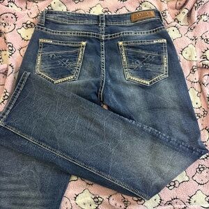 Rock and roll dark wash bootcut low rise jeans